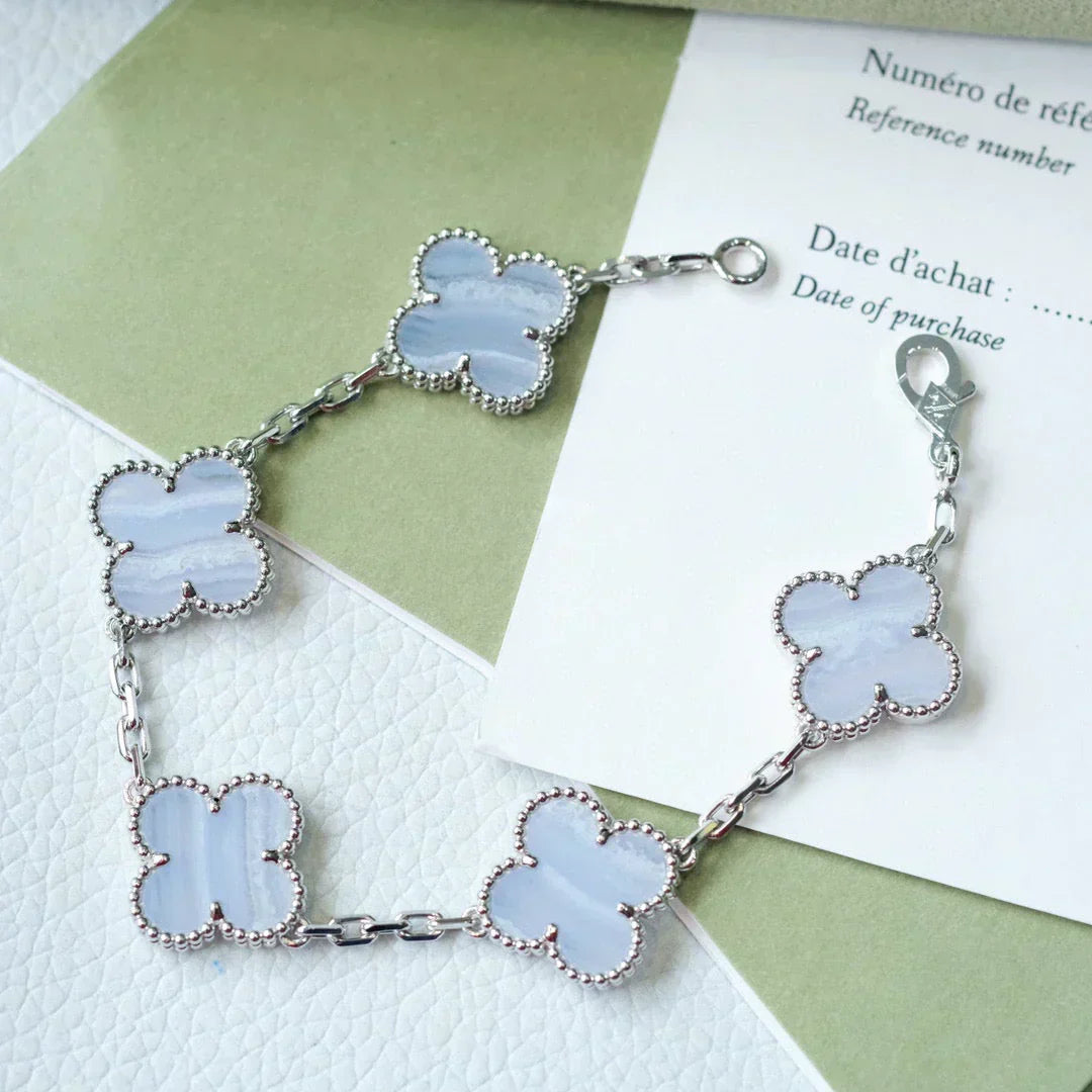 [Vintora] CLOVER 5 MOTIF PURPLE CHALCEDONY BRACELET COLLECTION