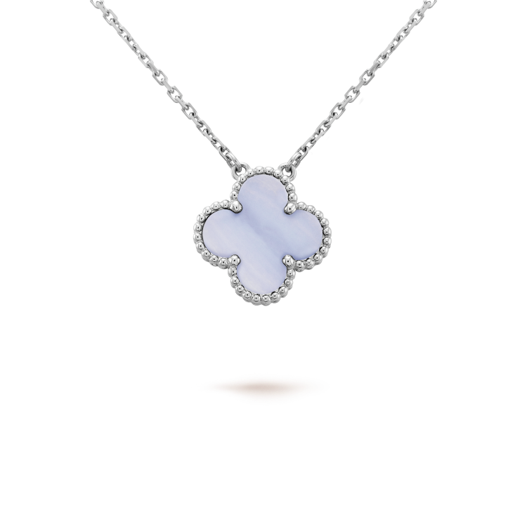 [Vintora]CLOVER 15MM BLUE CHALCEDONY NECKLACE SILVER