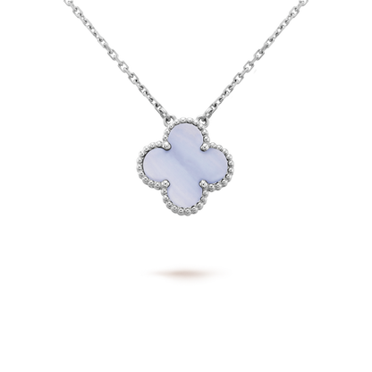 [Vintora]CLOVER 15MM BLUE CHALCEDONY NECKLACE SILVER