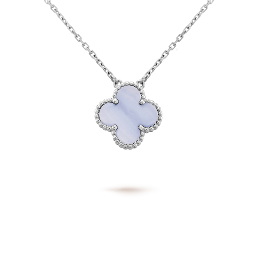 [Vintora]CLOVER 15MM BLUE CHALCEDONY NECKLACE SILVER