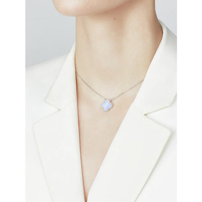 [Vintora]CLOVER 15MM BLUE CHALCEDONY NECKLACE SILVER