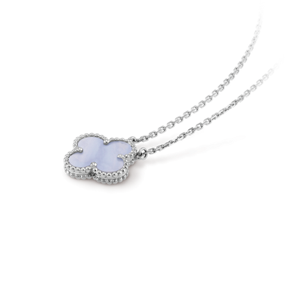 [Vintora]CLOVER 15MM BLUE CHALCEDONY NECKLACE SILVER