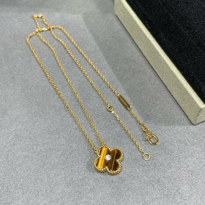 [Vintora]CLOVER 15MM DIAMOND AND YELLOW TIGER'S EYE AGATE necklace