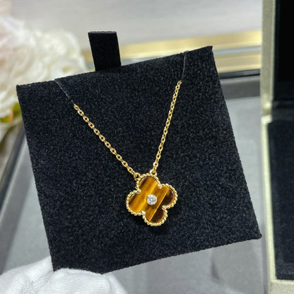 [Vintora]CLOVER 15MM DIAMOND AND YELLOW TIGER'S EYE AGATE necklace