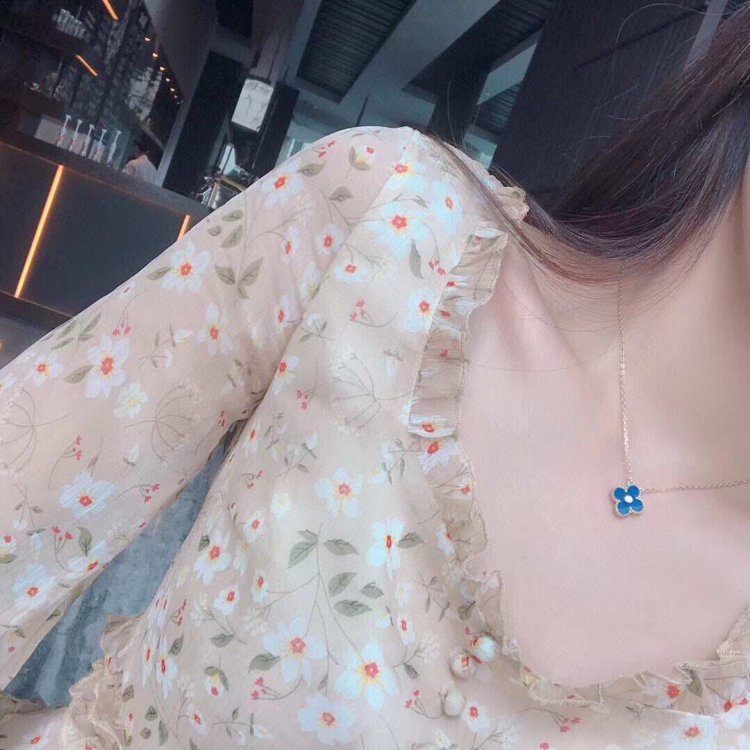 [Vintora]CLOVER 15MM DIAMOND AND BLUE AGATE NECKLACE