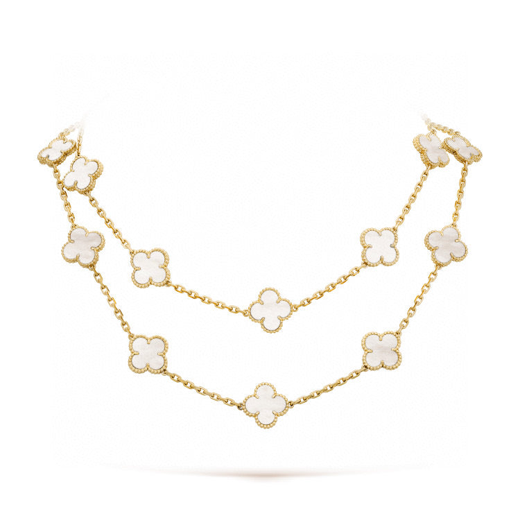 [Vintora]CLOVER 20 MOTIFS WHITE MOP NECKLACE