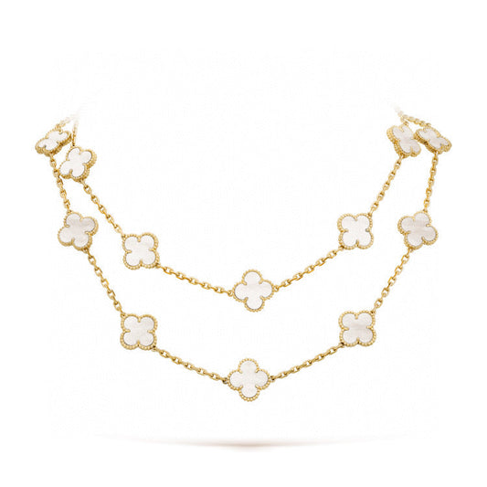 [Vintora]CLOVER 20 MOTIFS WHITE MOP NECKLACE