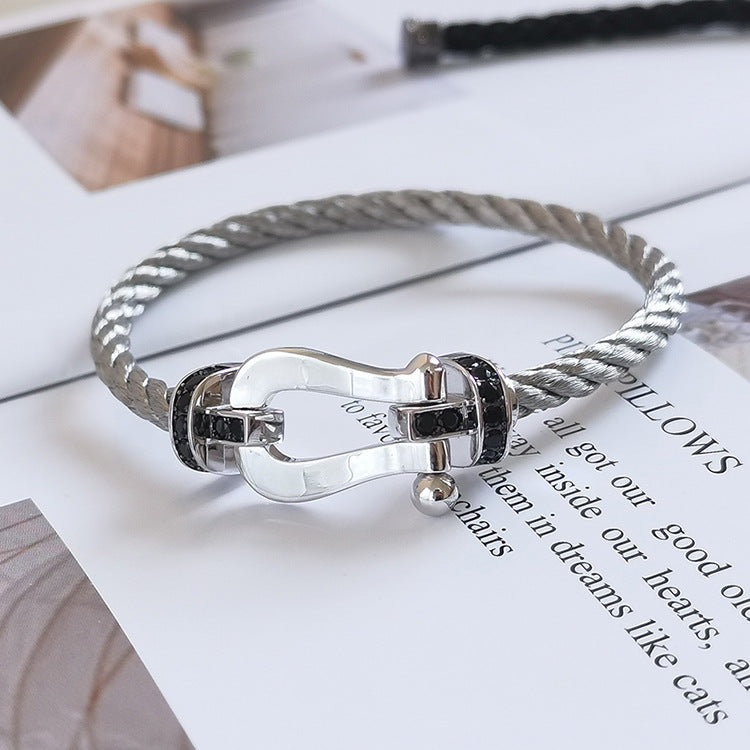 [Vintora]FORCE LARGE HORSESHOE BLACK DIAMOND BRACELET SILVER