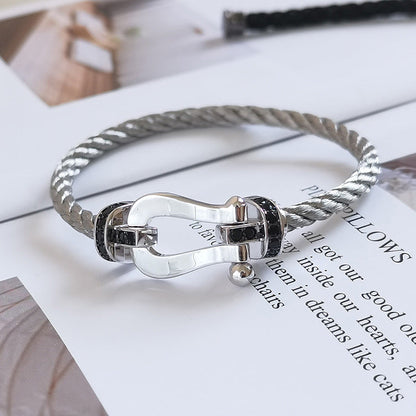 [Vintora]FORCE LARGE HORSESHOE BLACK DIAMOND BRACELET SILVER