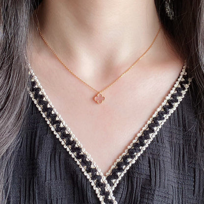 [Vintora]CLOVER 15MM PINK MOTHER-OF-PEARL SINGLE FLOWER NECKLACE
