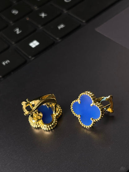 [Vintora] CLOVER LARGE (20mm) 1 MOTIFS BLUE MOP STUD EARRINGS