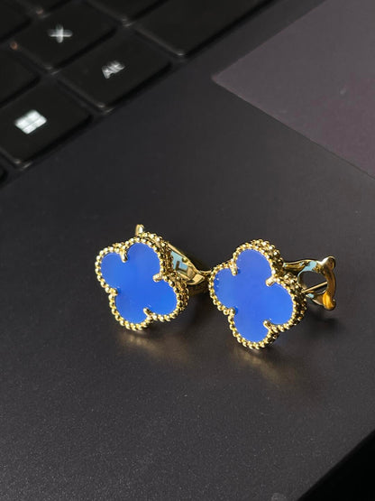 [Vintora] CLOVER LARGE (20mm) 1 MOTIFS BLUE MOP STUD EARRINGS