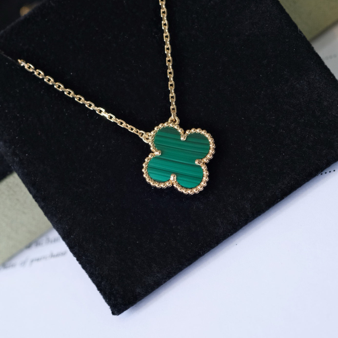 [Vintora]CLOVER 15MM MALACHITE SINGLE FLOWER  NECKLACE