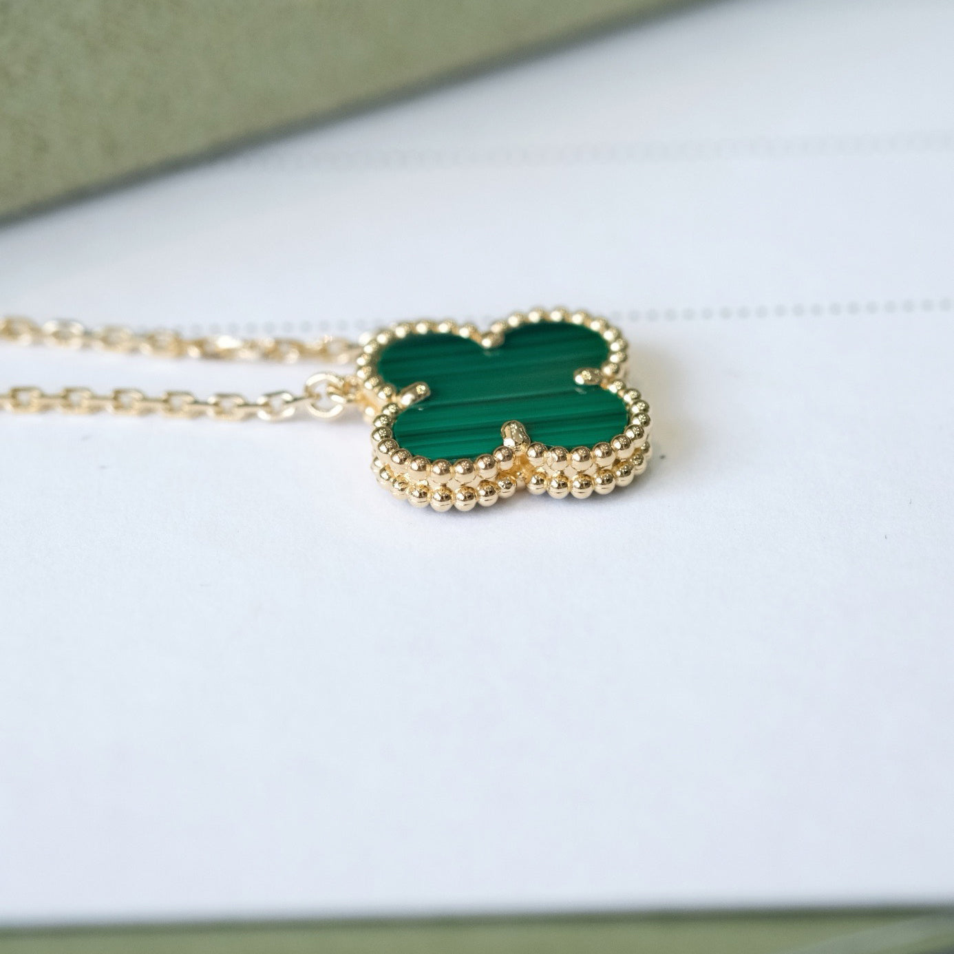 [Vintora]CLOVER 15MM MALACHITE SINGLE FLOWER  NECKLACE