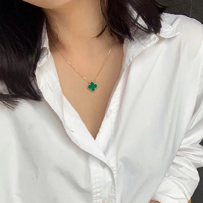 [Vintora]CLOVER 15MM MALACHITE SINGLE FLOWER  NECKLACE