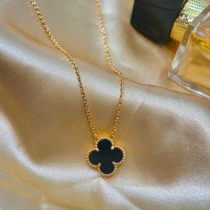 [Vintora]CLOVER 15MM BLACK ONYX SINGLE FLOWER NECKLACE
