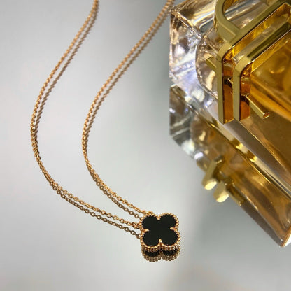 [Vintora]CLOVER 15MM BLACK ONYX SINGLE FLOWER NECKLACE