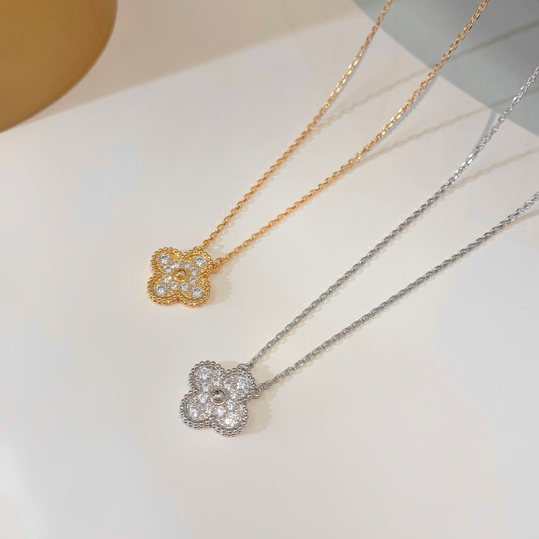 [Vintora]CLOVER 15MM DIAMOND SINGLE FLOWER NECKLACE
