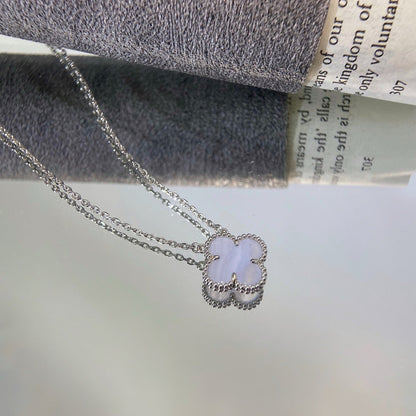 [Vintora]CLOVER 15MM BLUE CHALCEDONY NECKLACE SILVER