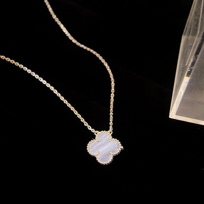 [Vintora]CLOVER 15MM BLUE CHALCEDONY NECKLACE SILVER