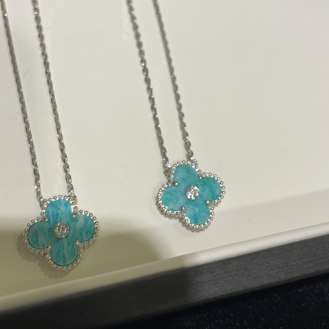 [Vintora]CLOVER 15MM DIAMOND SVRES PORCELAIN  NECKLACE SILVER