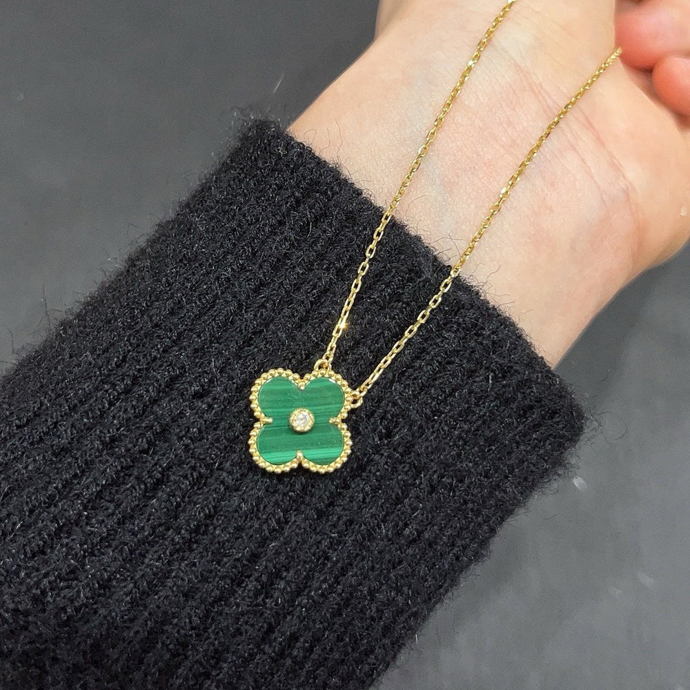 [Vintora]CLOVER 15MM DIAMOND TURQUOISE NECKLACE