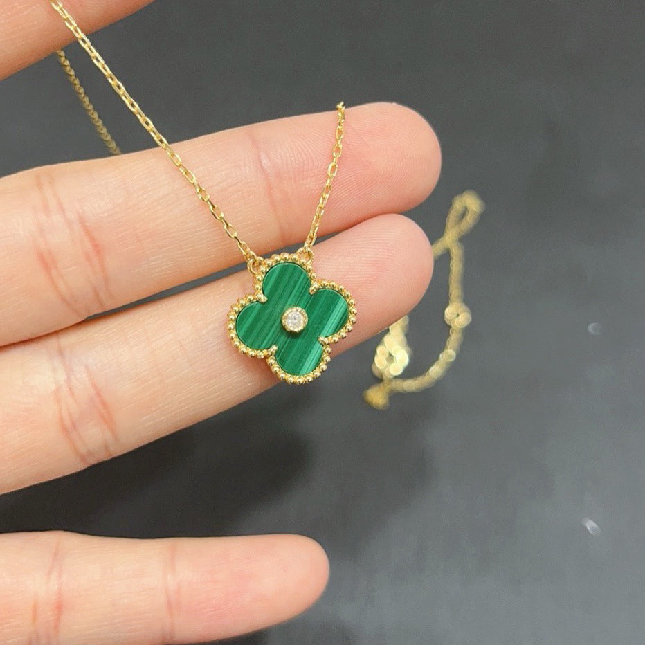 [Vintora]CLOVER 15MM DIAMOND TURQUOISE NECKLACE