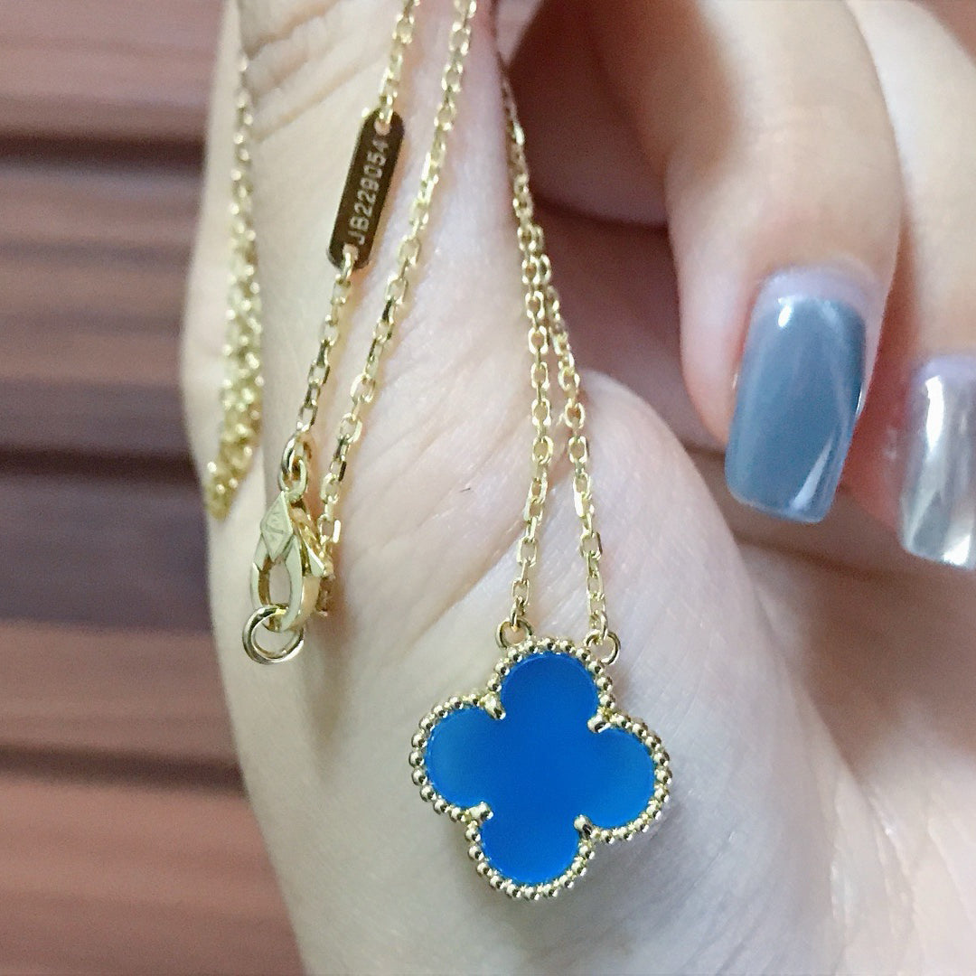 [Vintora]CLOVER 15MM BLUE AGATE NECKLACE