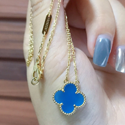 [Vintora]CLOVER 15MM BLUE AGATE NECKLACE