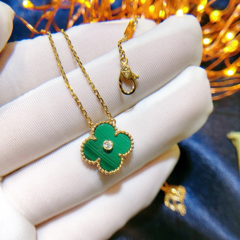 [Vintora]CLOVER 15MM DIAMOND TURQUOISE NECKLACE