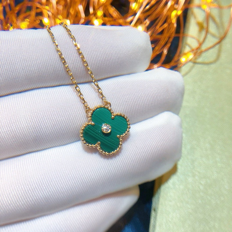 [Vintora]CLOVER 15MM DIAMOND TURQUOISE NECKLACE