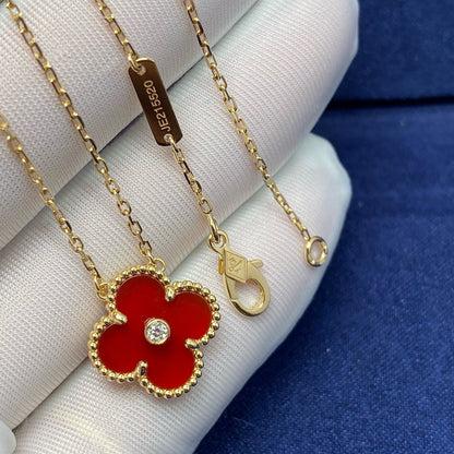 [Vintora]CLOVER 15MM DIAMOND CARNELIAN NECKLACE