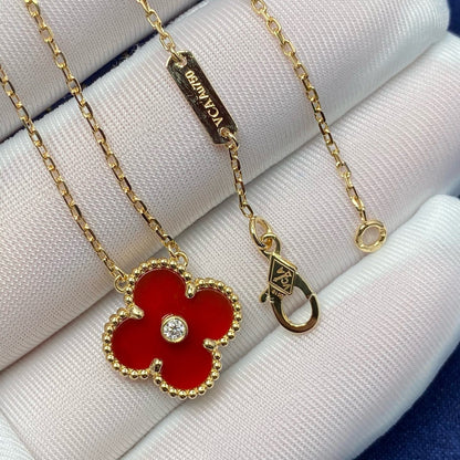 [Vintora]CLOVER 15MM DIAMOND CARNELIAN NECKLACE