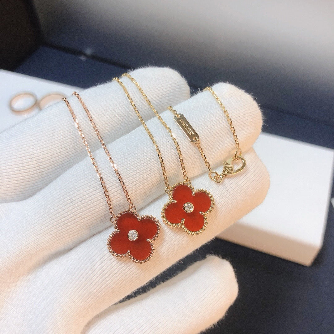 [Vintora]CLOVER 15MM DIAMOND CARNELIAN NECKLACE