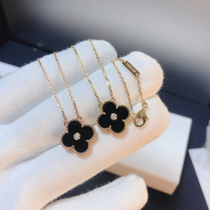 [Vintora]CLOVER 15MM DIAMOND ONYX NECKLACE