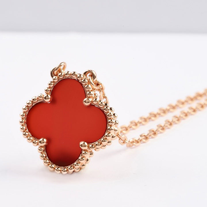 [Vintora]CLOVER 15MM CARNELIAN SINGLE FLOWER NECKLACE