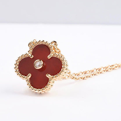 [Vintora]CLOVER 15MM DIAMOND CARNELIAN NECKLACE