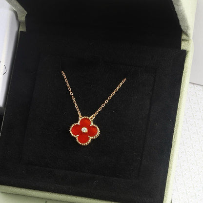 [Vintora]CLOVER 15MM DIAMOND CARNELIAN NECKLACE