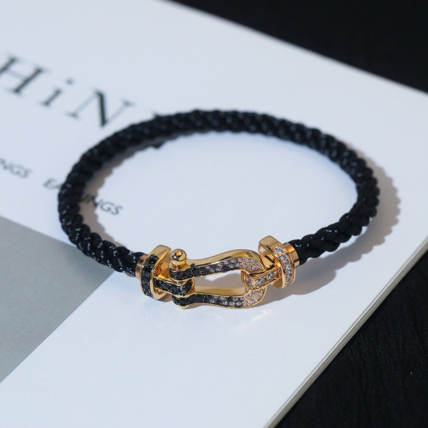 [Vintora]FORCE LARGE HORSESHOE BLACK WHITE DIAMOND BRACELET SILVER