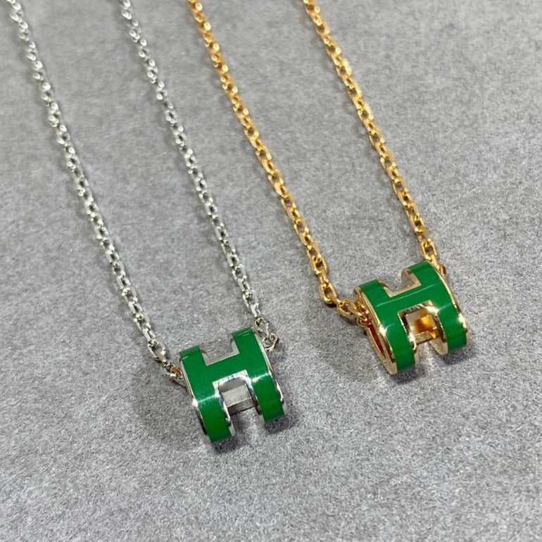 [Vintora]POP H GREEN NECKLACE SILVER AND GOLD