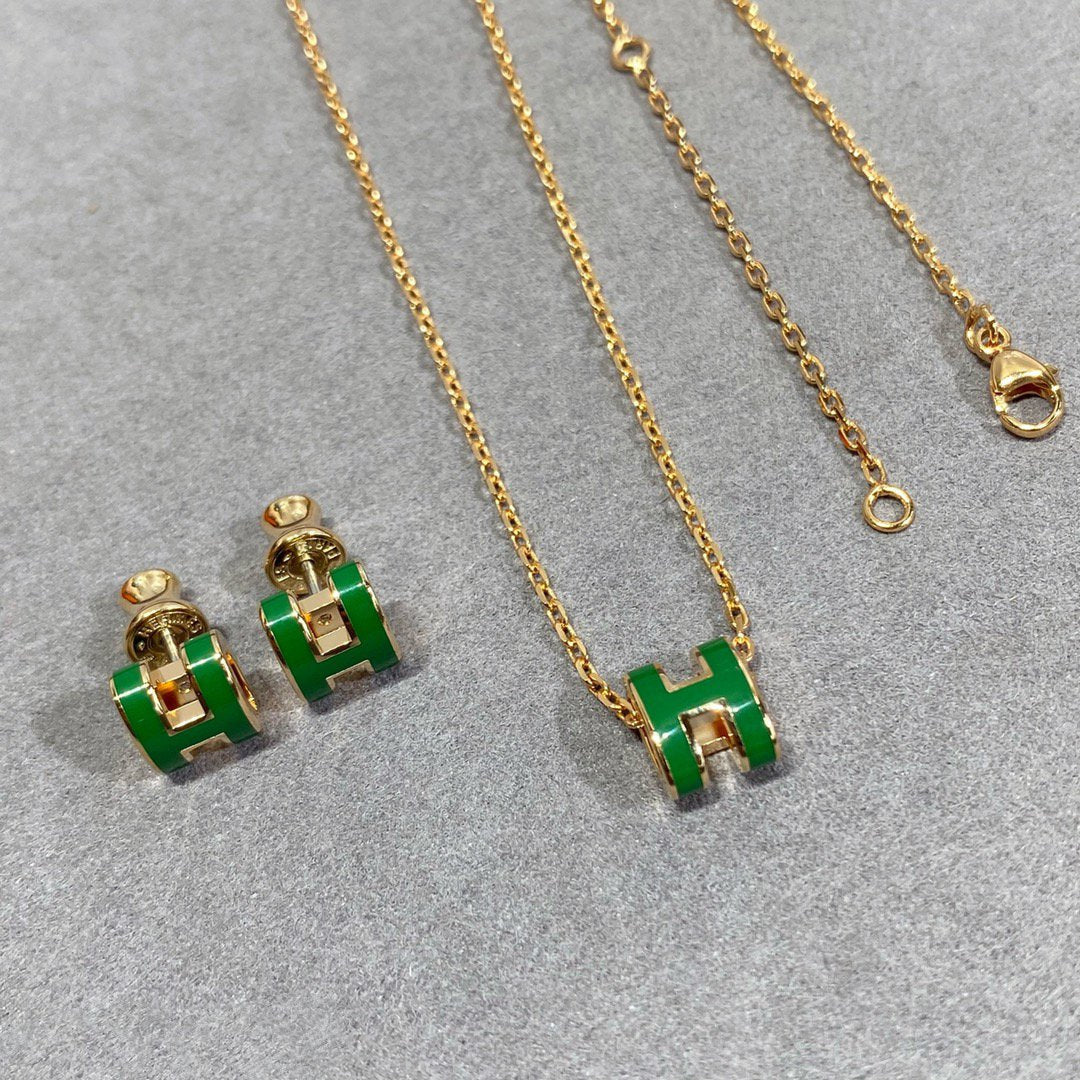 [Vintora]POP H GREEN NECKLACE SILVER AND GOLD
