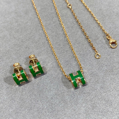 [Vintora]POP H GREEN NECKLACE SILVER AND GOLD