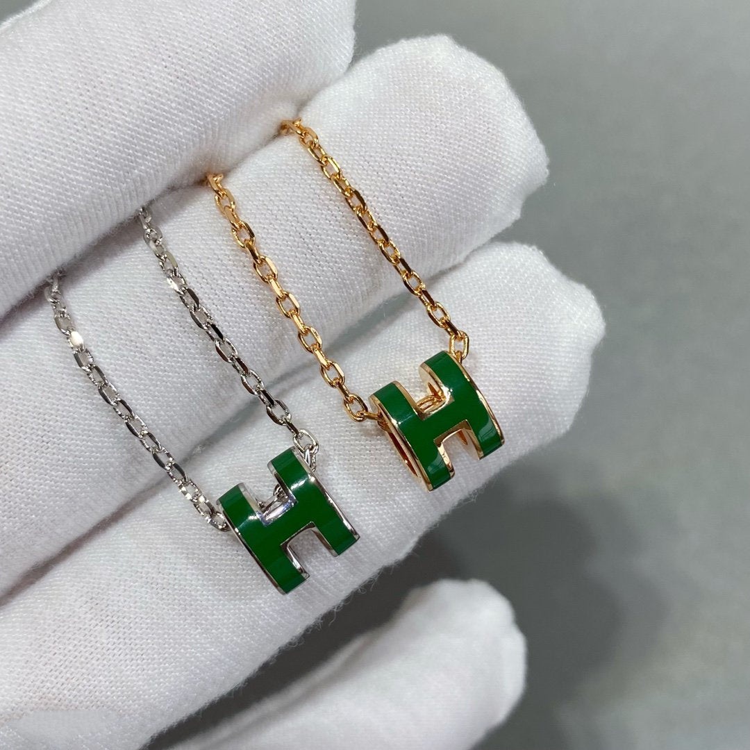 [Vintora]POP H GREEN NECKLACE SILVER AND GOLD