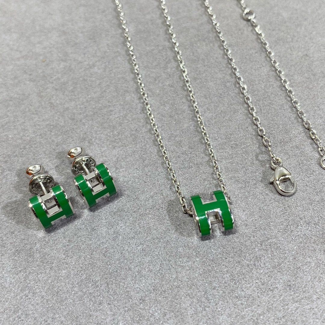 [Vintora]POP H GREEN NECKLACE SILVER AND GOLD