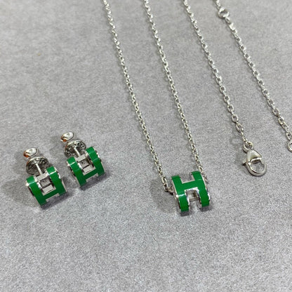 [Vintora]POP H GREEN NECKLACE SILVER AND GOLD