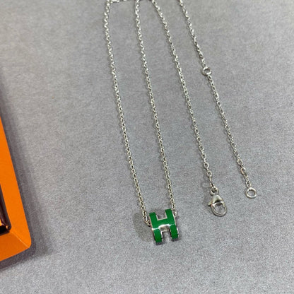 [Vintora]POP H GREEN NECKLACE SILVER AND GOLD