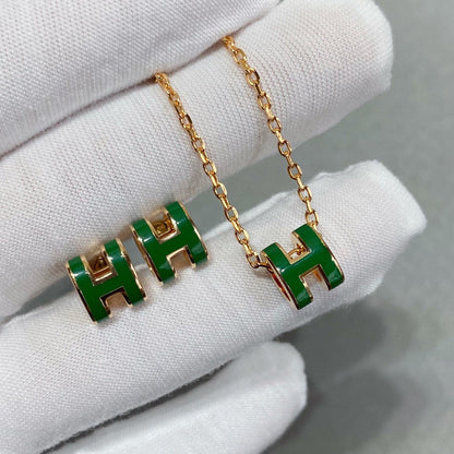 [Vintora]POP H GREEN NECKLACE SILVER AND GOLD