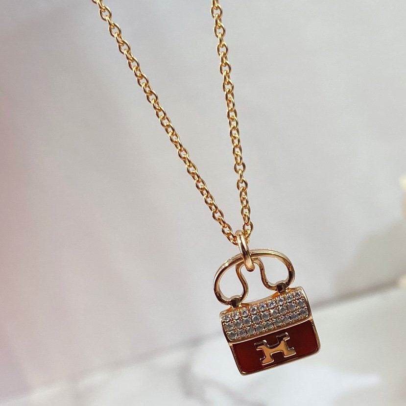 [Vintora]CONSTANCE RED PEDANT PINK GOLD NECKLACE
