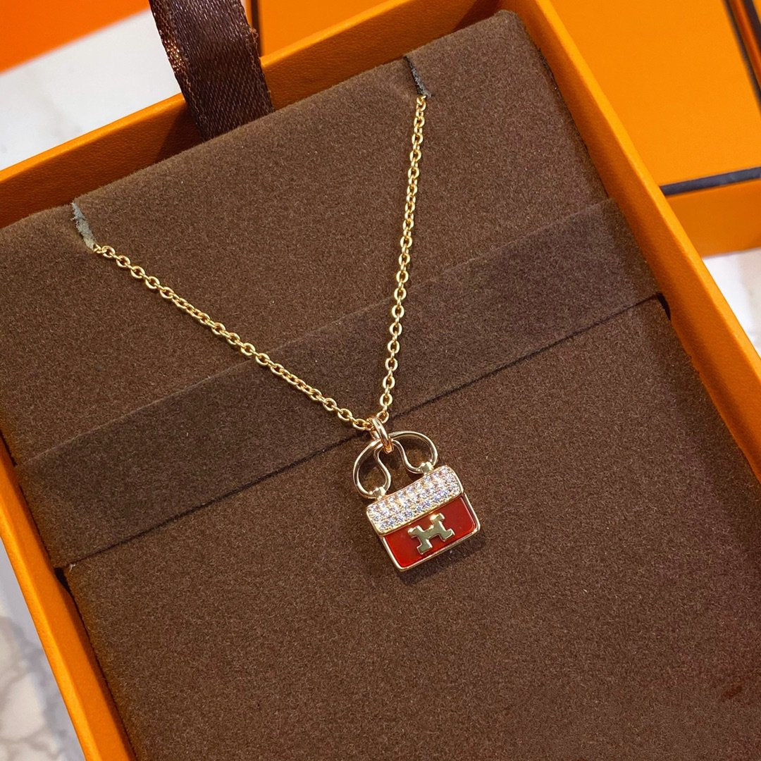 [Vintora]CONSTANCE RED PEDANT PINK GOLD NECKLACE