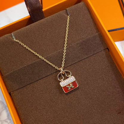 [Vintora]CONSTANCE RED PEDANT PINK GOLD NECKLACE
